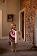 Boucle Letter cushion B by Bettys Home Teddy Letter Pillow held in hands by cute boy 