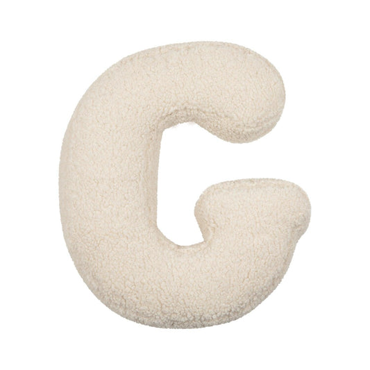 Boucle Letter Cushion G Teddy Letter Pillow by Bettys Home on white background kids deco idea 