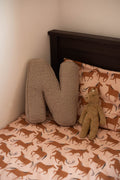 boucle letter cushion n by bettys home on kids bed. teddy pillow