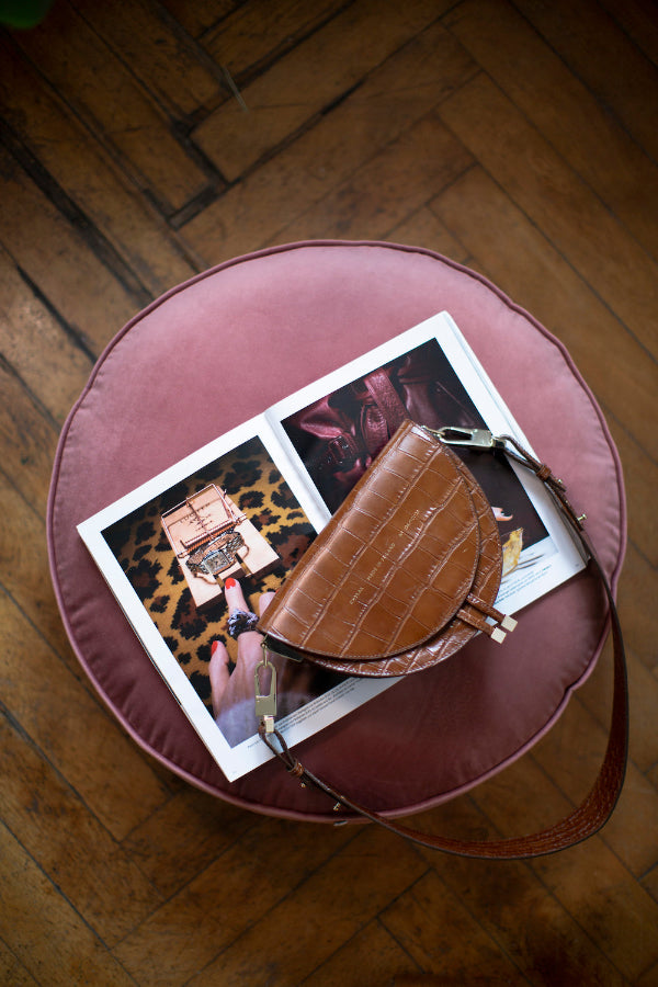 woman bag on velvet large pouf floor ottoman by bettys home  